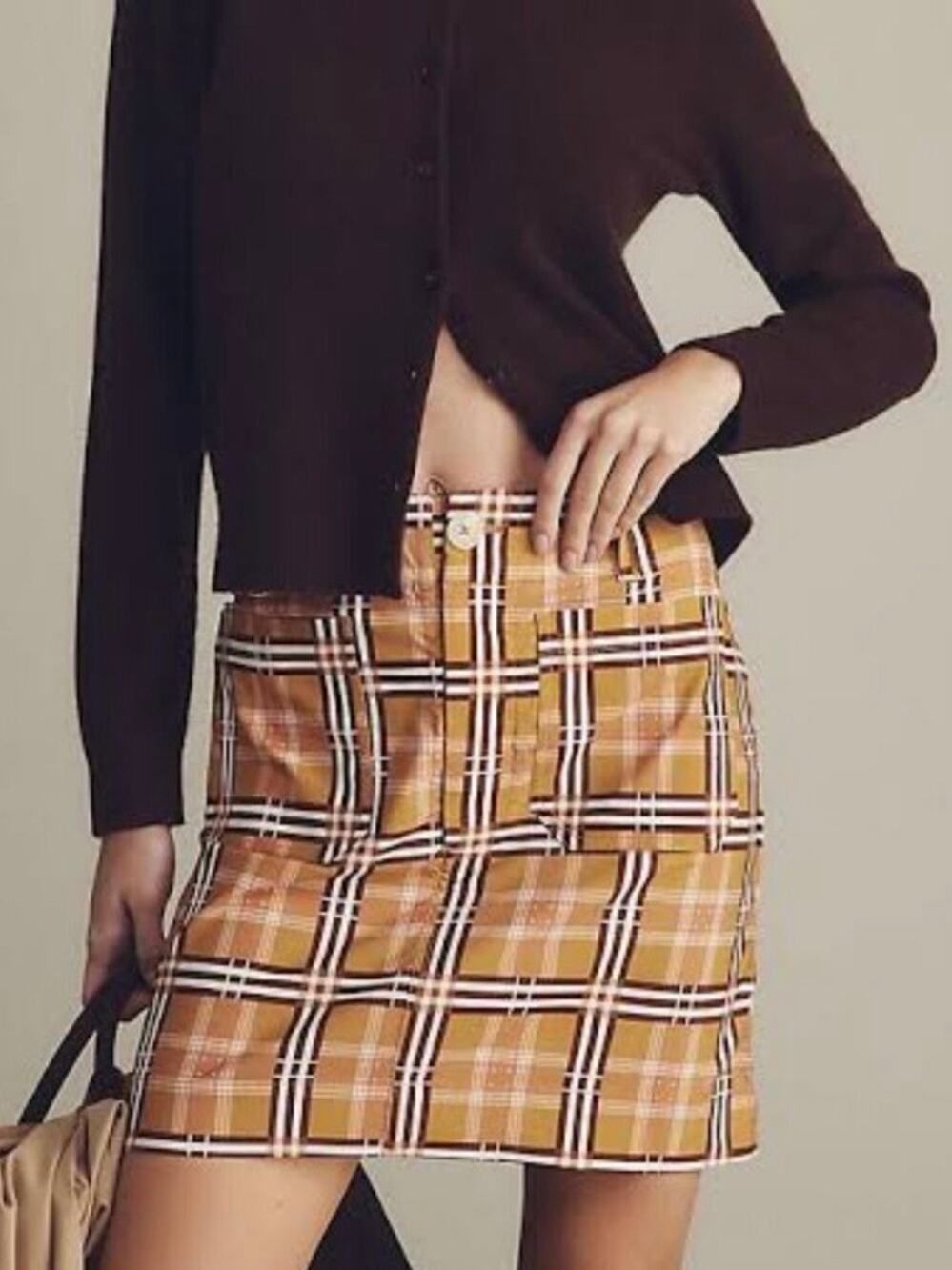 Anthropologie Maeve The Colette Mini Skirt in Yellow Plaid Size XL